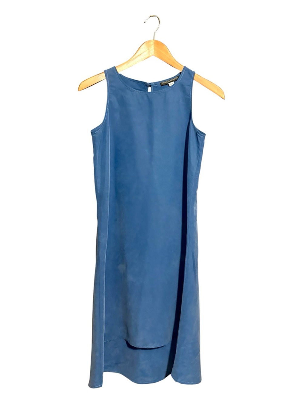 FRANCO MIRABELLI Sleeveless Blue Shift Dress with Asymmetrical Hem